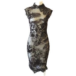Vintage 1990s Diane Von Furstenberg brown velvet print bodycon high neck dress